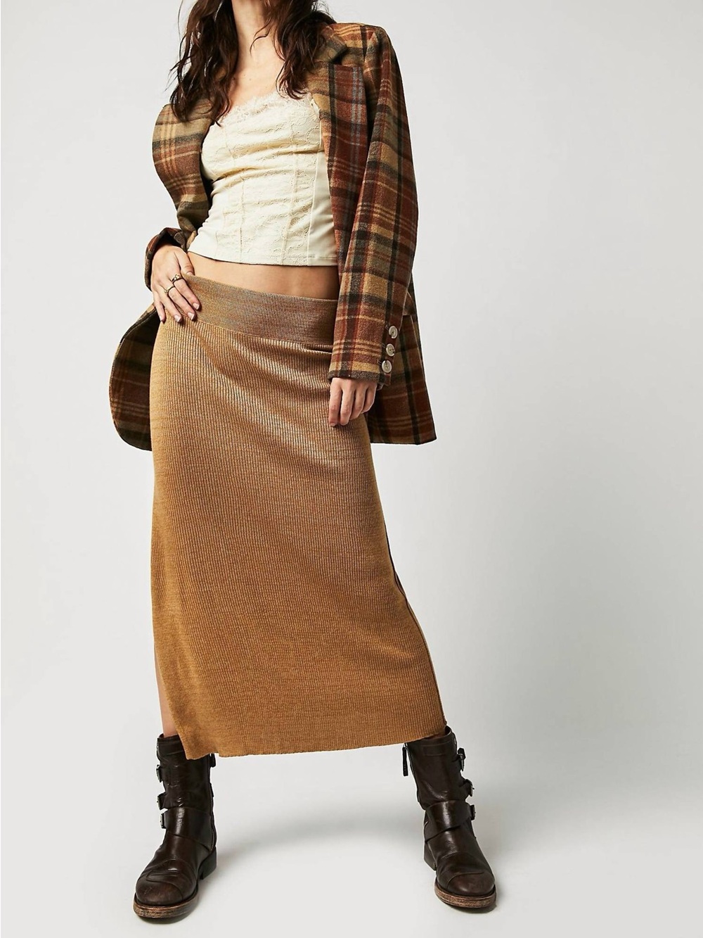 Free People Golden Hour Midi Skirt, color Apple Pie Combo